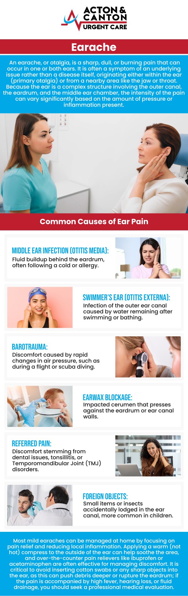 Common questions asked by patients: What are the common causes of an earache? How can I tell if my earache is due to an infection? When should I see a doctor for an earache? Can earaches cause hearing problems if left untreated? For more information, contact us or schedule an appointment online. We are located at 95 Washington St, Ste 204 A, Canton, MA 02021. We serve patients from Canton MA, Sharon MA, Stoughton MA, Norwood MA, Walpole MA, Westwood MA, Milton MA, Raynham MA, and surrounding areas. Common questions asked by patients: What are the common causes of an earache? How can I tell if my earache is due to an infection? When should I see a doctor for an earache? Can earaches cause hearing problems if left untreated? For more information, contact us or schedule an appointment online. We are located at 95 Washington St, Ste 204 A, Canton, MA 02021. We serve patients from Canton MA, Sharon MA, Stoughton MA, Norwood MA, Walpole MA, Westwood MA, Milton MA, Raynham MA, and surrounding areas.