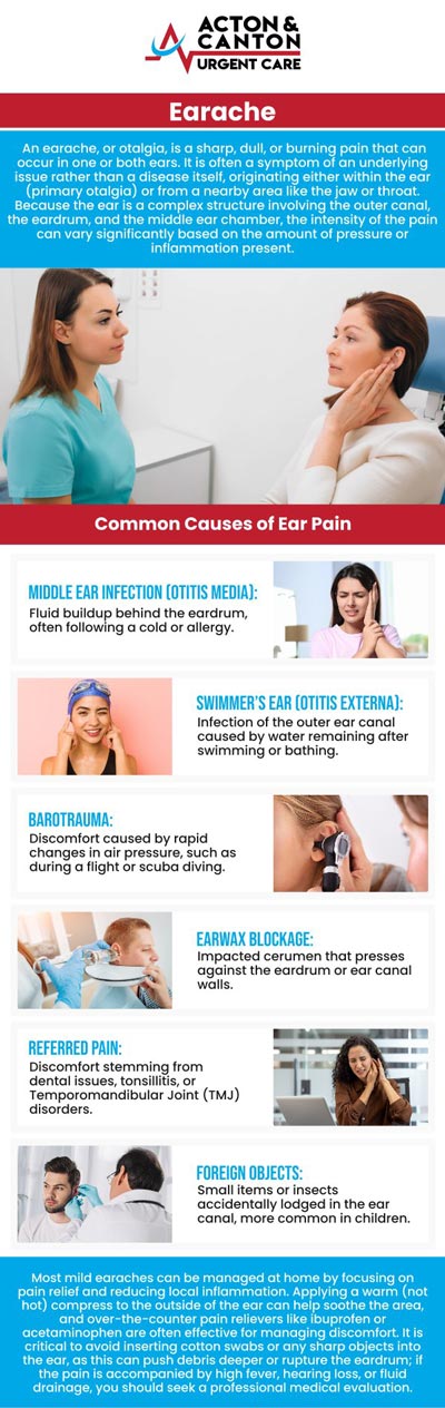 Common questions asked by patients: What are the common causes of an earache? How can I tell if my earache is due to an infection? When should I see a doctor for an earache? Can earaches cause hearing problems if left untreated? For more information, contact us or schedule an appointment online. We are located at 95 Washington St, Ste 204 A, Canton, MA 02021. We serve patients from Canton MA, Sharon MA, Stoughton MA, Norwood MA, Walpole MA, Westwood MA, Milton MA, Raynham MA, and surrounding areas. Common questions asked by patients: What are the common causes of an earache? How can I tell if my earache is due to an infection? When should I see a doctor for an earache? Can earaches cause hearing problems if left untreated? For more information, contact us or schedule an appointment online. We are located at 95 Washington St, Ste 204 A, Canton, MA 02021. We serve patients from Canton MA, Sharon MA, Stoughton MA, Norwood MA, Walpole MA, Westwood MA, Milton MA, Raynham MA, and surrounding areas.